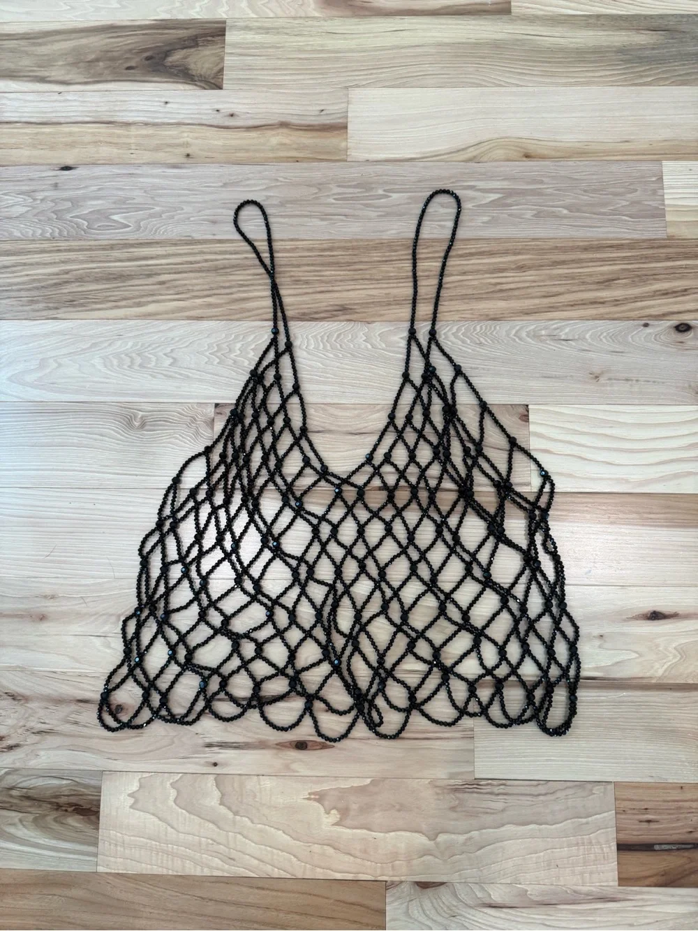 Anthropologie Black Beaded Mesh Open Knit Tank Top / Cover-Up | Festival | Boho